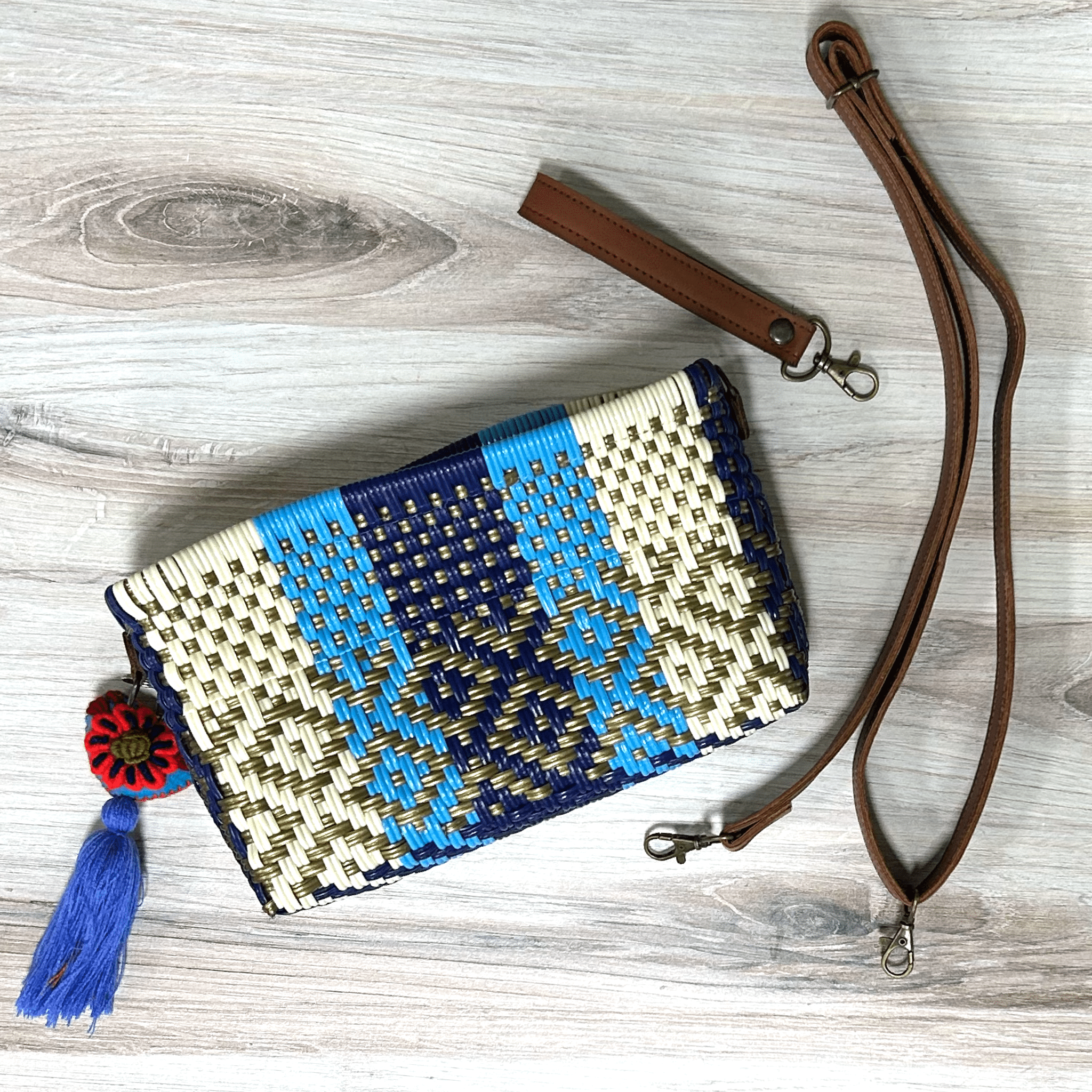 Upcycled Handwoven Crossbody Convertible -  Navy Dreams Upcycled Handwoven Crossbody Convertible -  Navy Dreams