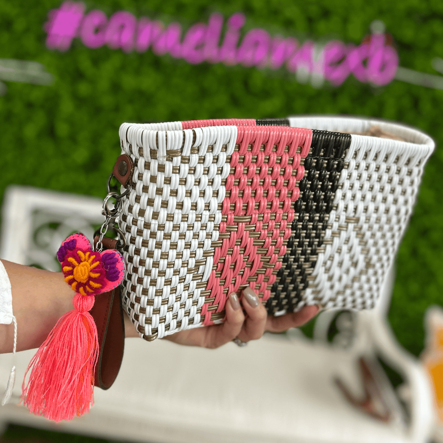 Upcycled Handwoven Crossbody Convertible -  Pinky Promise Upcycled Handwoven Crossbody Convertible -  Pinky Promise