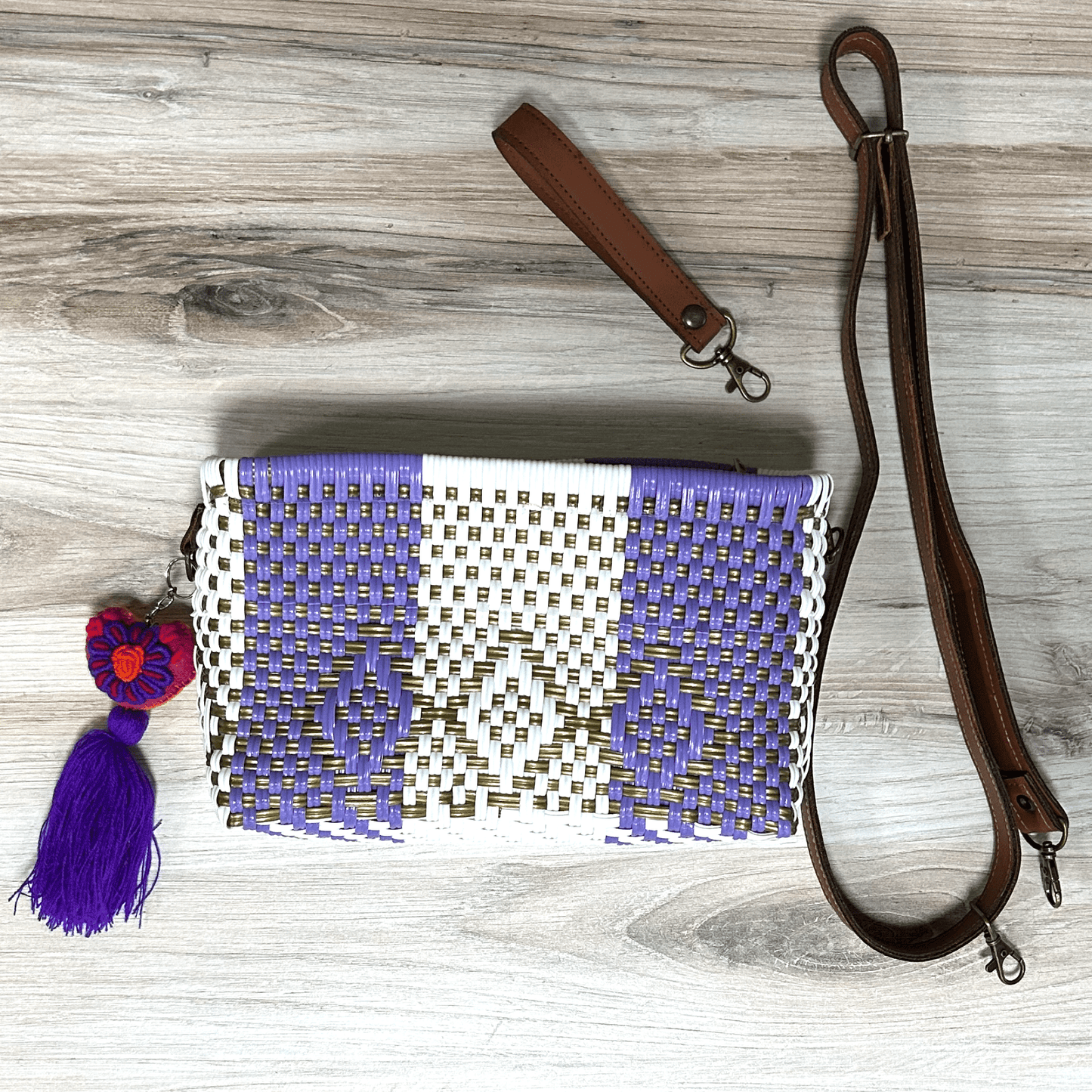 Upcycled Handwoven Crossbody Convertible -  Purple Rain Upcycled Handwoven Crossbody Convertible -  Purple Rain