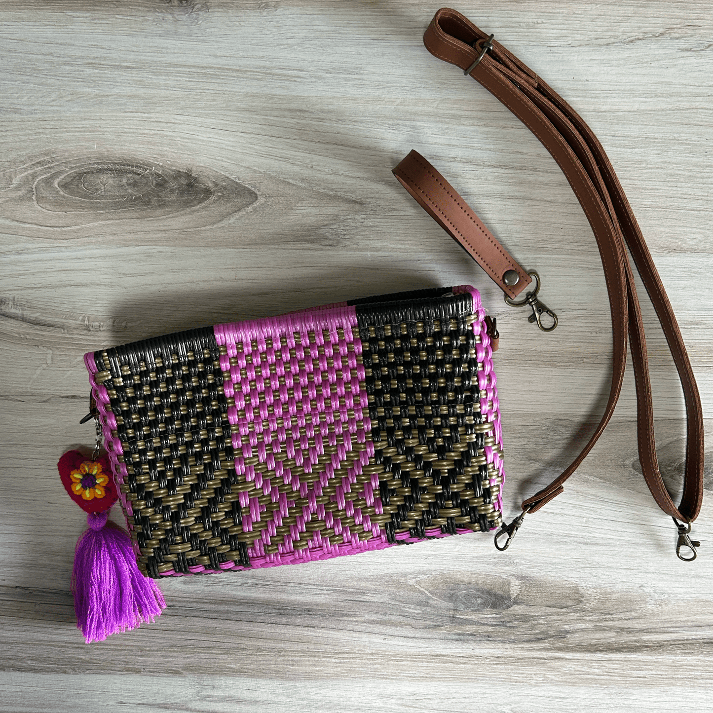 Upcycled Handwoven Crossbody Convertible -  Violeta Upcycled Handwoven Crossbody Convertible -  Violeta