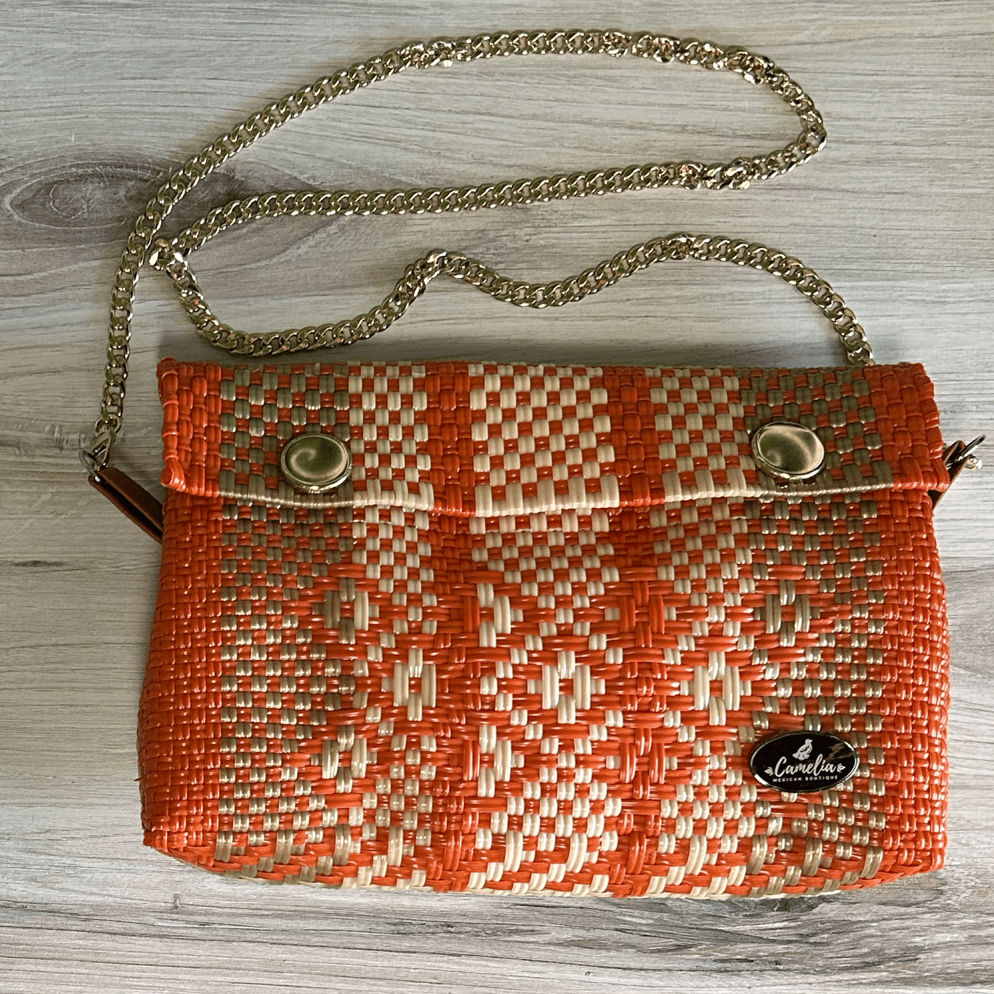 Upcycled Handwoven Crossbody   -  Orange Crush Upcycled Handwoven Crossbody   -  Orange Crush