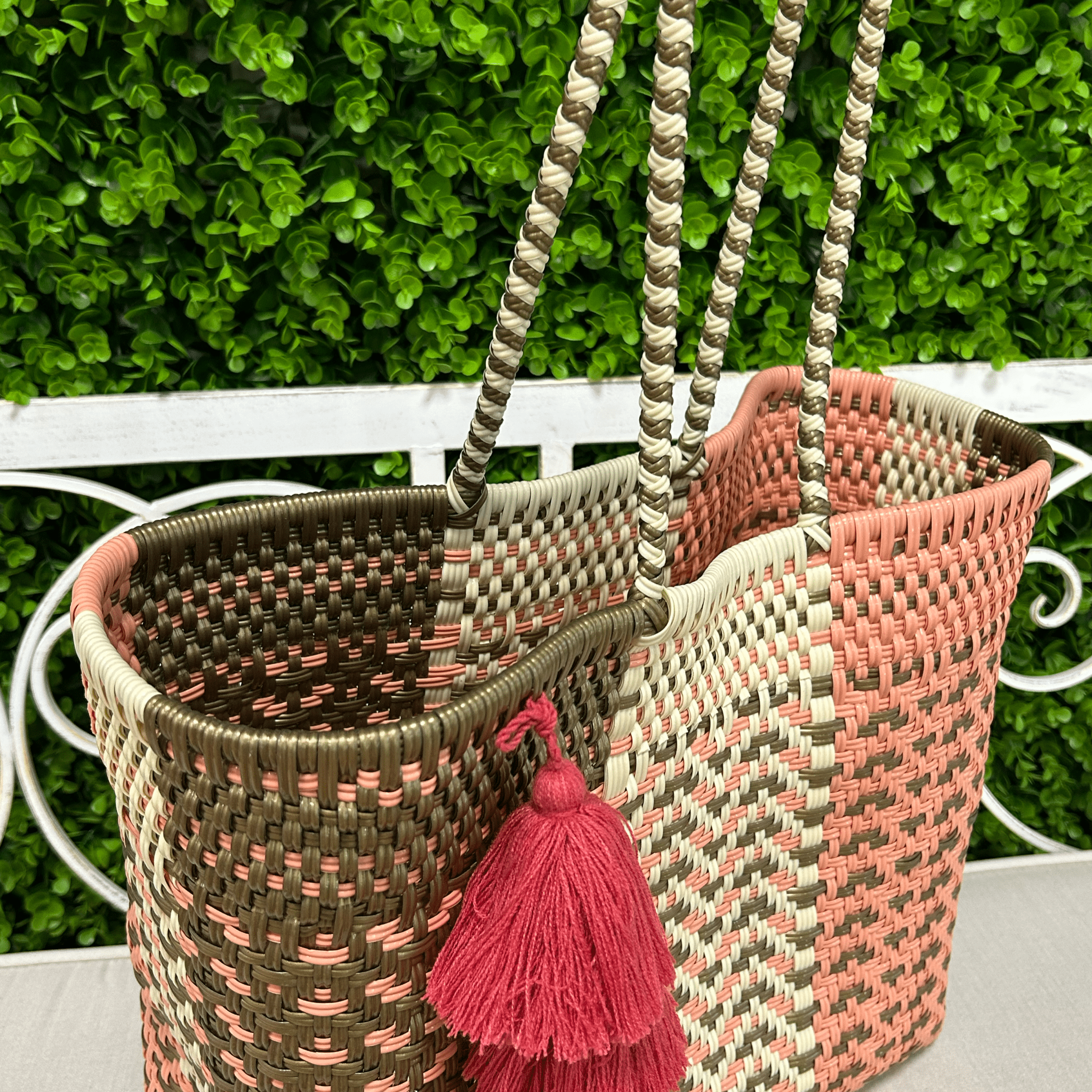Upcycled Handwoven MD Basket Tote - Rose Upcycled Handwoven MD Basket Tote - Rose