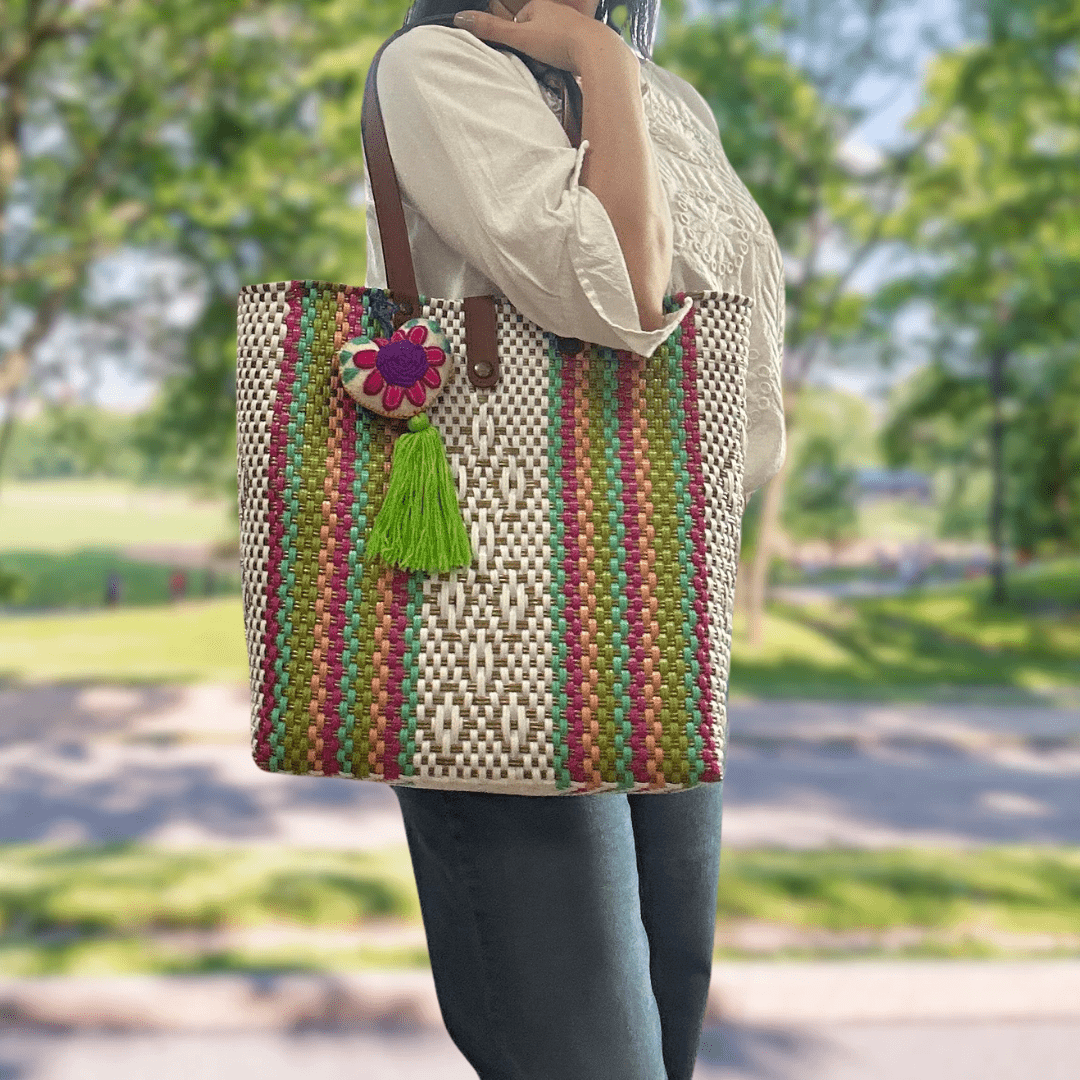 Upcycled Handwoven MD Tejana Tote - Blue Jay Upcycled Handwoven MD Tejana Tote - Blue Jay