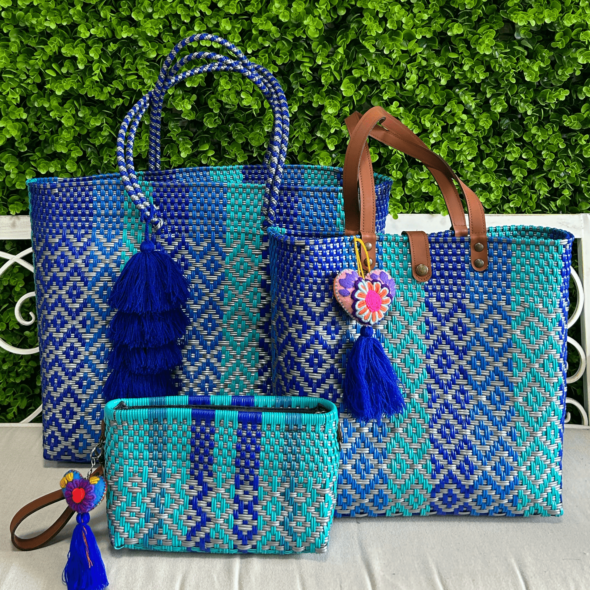 Upcycled Handwoven MD Tejana Tote - Blue Jay Upcycled Handwoven MD Tejana Tote - Blue Jay