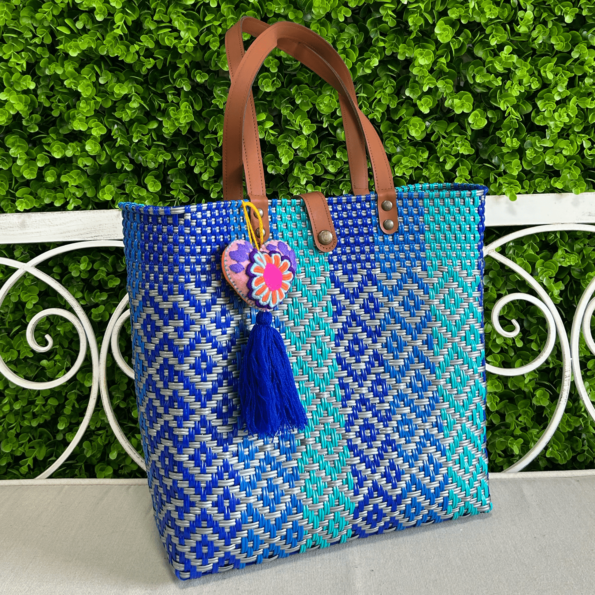 Upcycled Handwoven MD Tejana Tote - Blue Jay Upcycled Handwoven MD Tejana Tote - Blue Jay