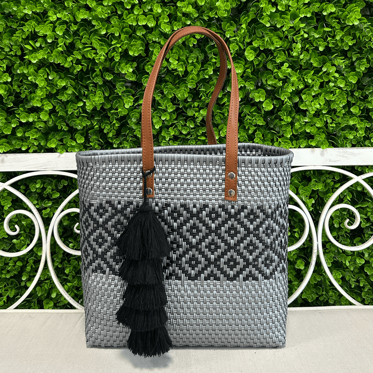 Upcycled Handwoven MD Tejana Tote - Silver Upcycled Handwoven MD Tejana Tote - Silver