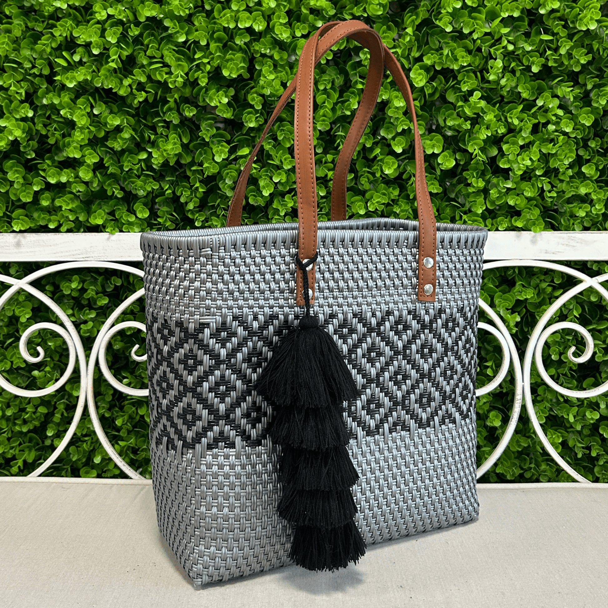 Upcycled Handwoven MD Tejana Tote - Silver Upcycled Handwoven MD Tejana Tote - Silver