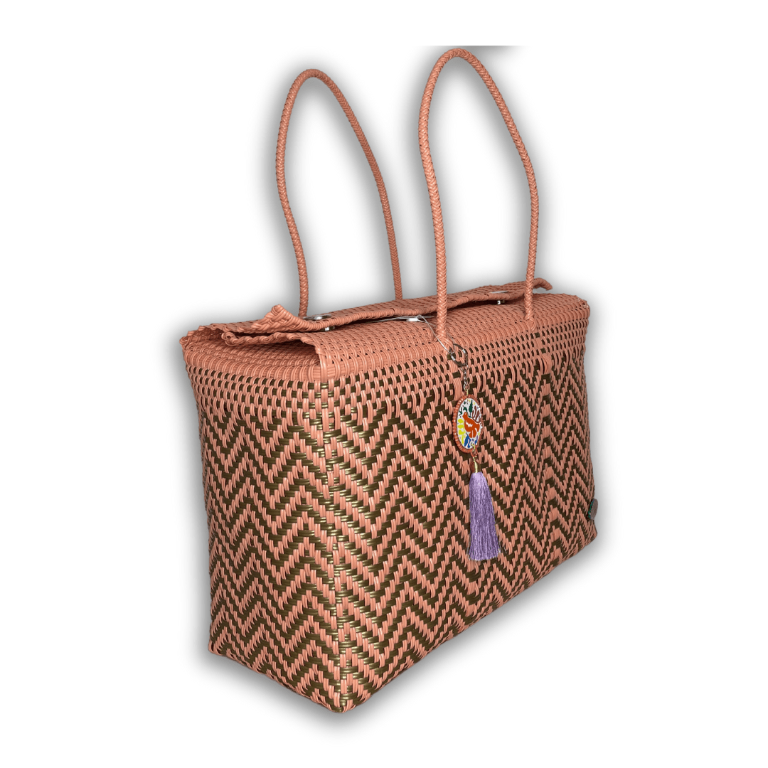 Upcycled Handwoven Picnic Basket JUMBO - Golden Rose