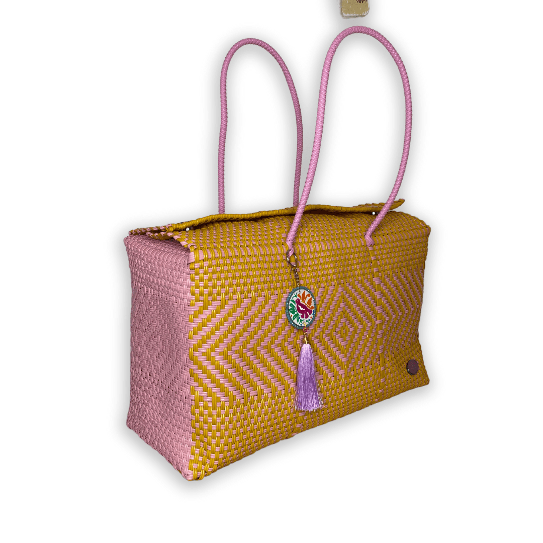 Upcycled Handwoven Picnic Basket JUMBO - Sherbet