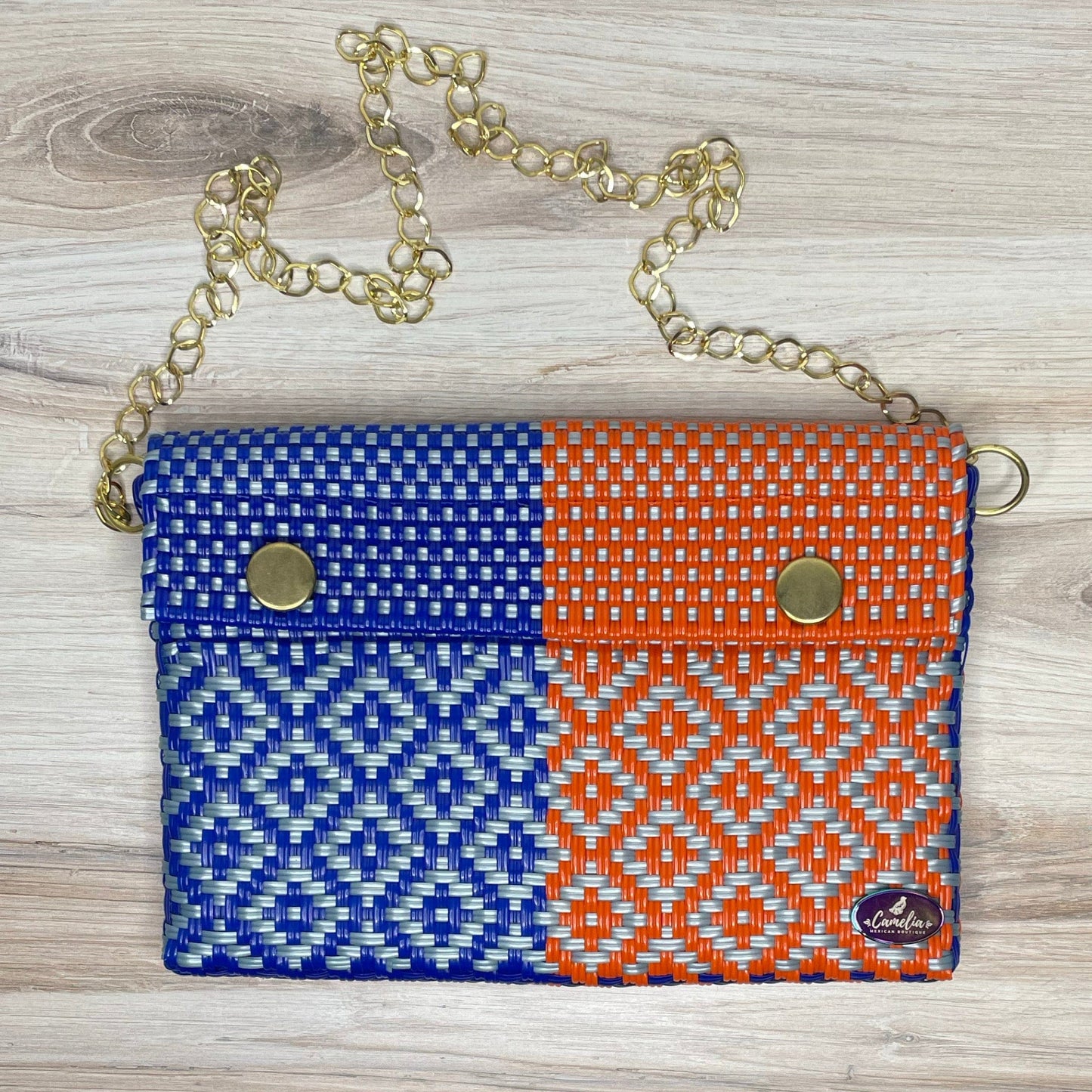 Upcycled Handwoven Shoulder Bag LG - Orange Blue