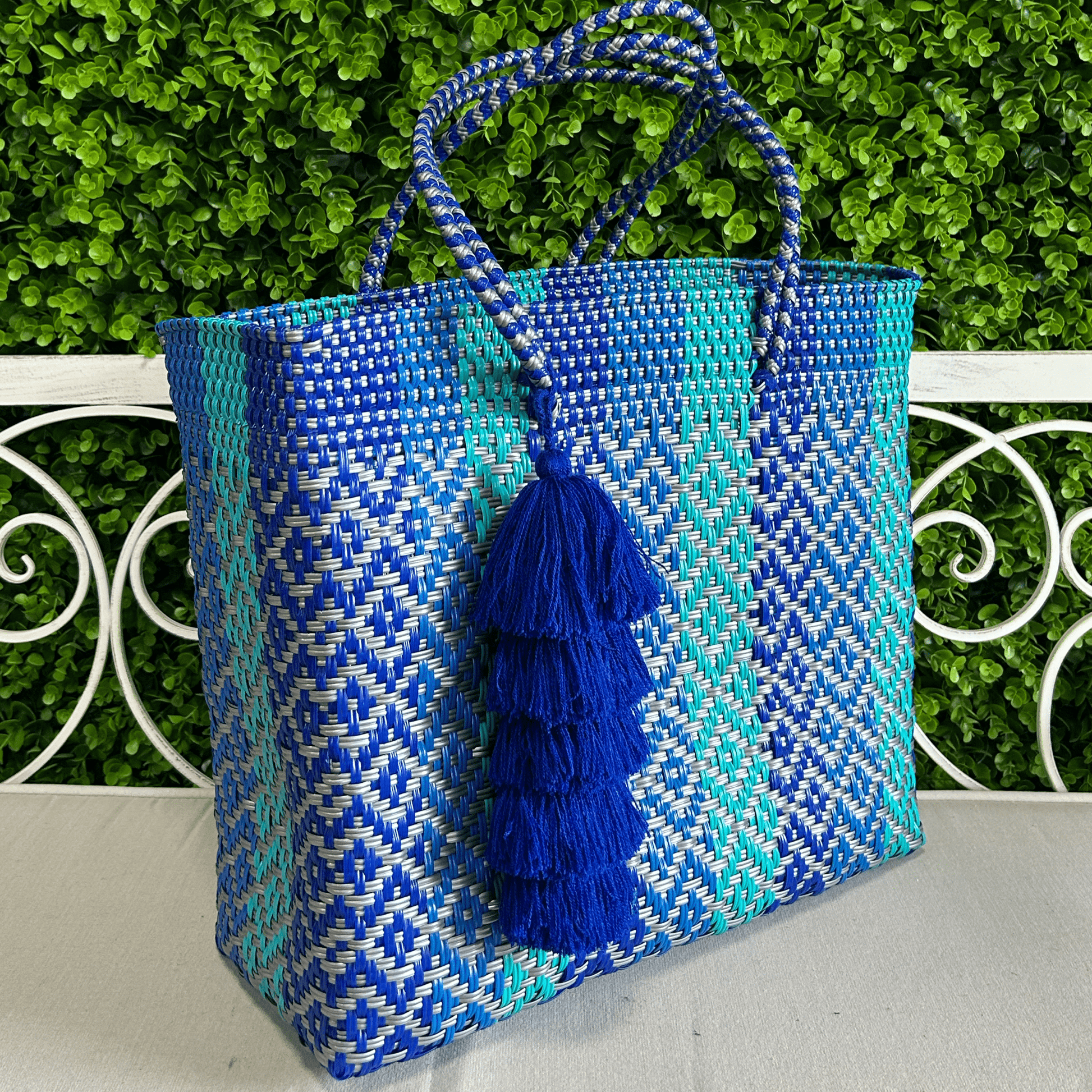 Upcycled Handwoven XL Tote - Blue Jay Upcycled Handwoven XL Tote - Blue Jay