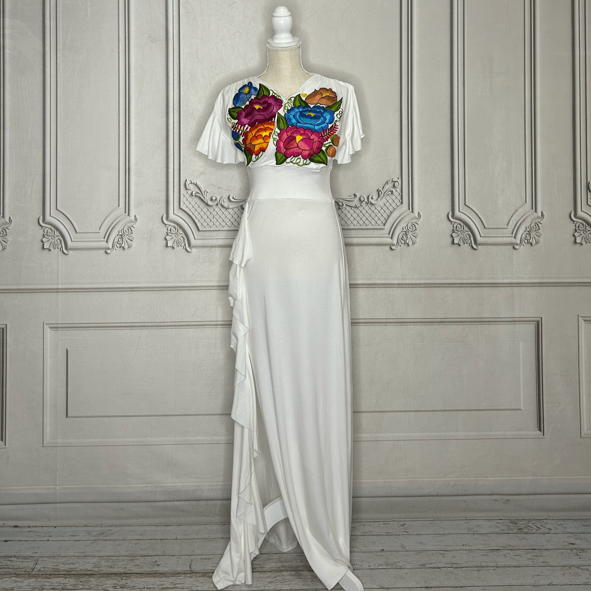 V-Neck Mexican Maxi Dress - Zinia