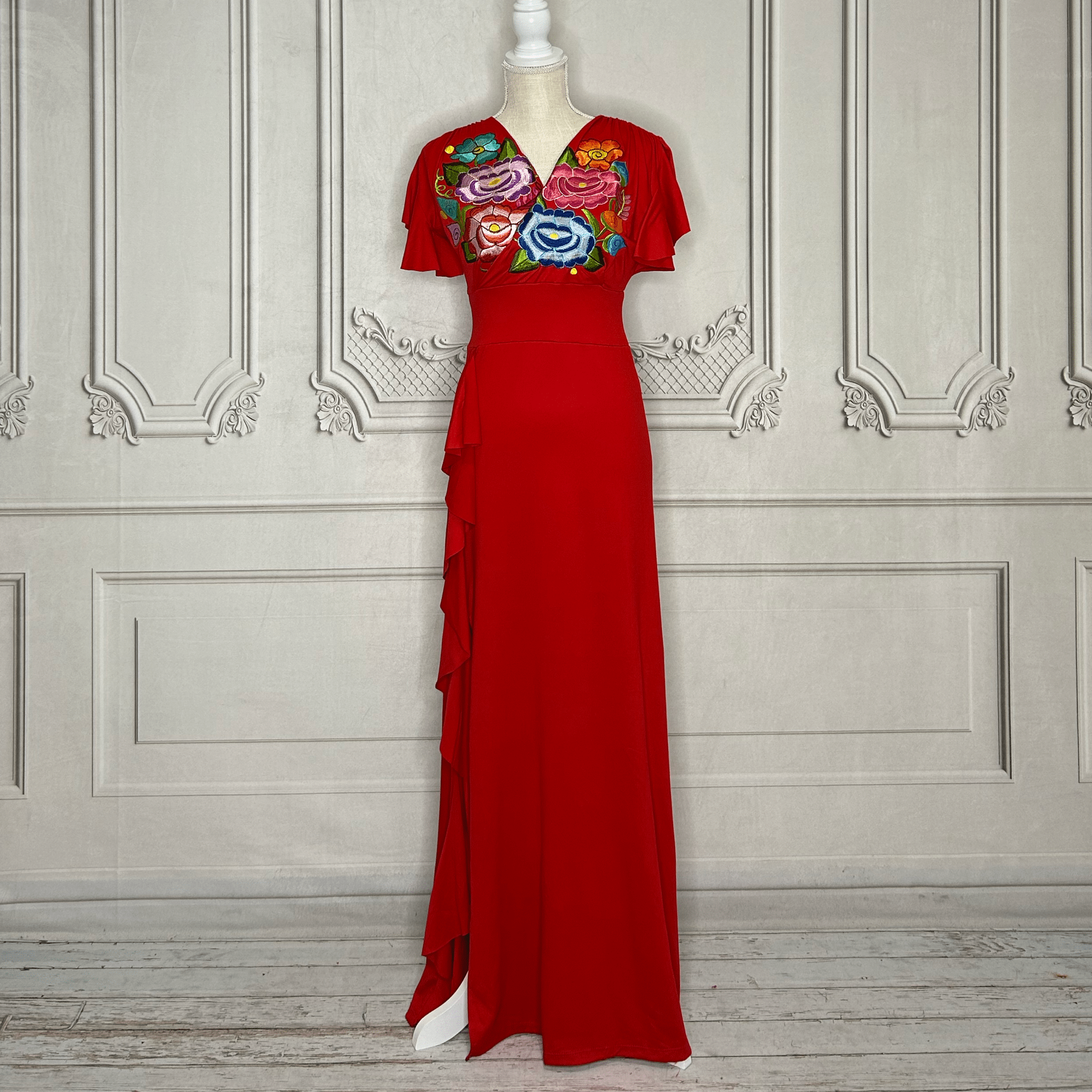 V-Neck Mexican Maxi Dress - Zinia