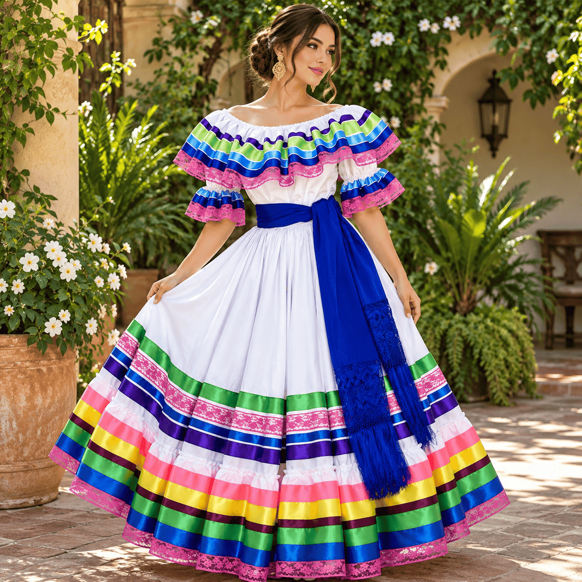 White Rainbow Jalisco Dress - Adult White Rainbow Jalisco Dress - Adult