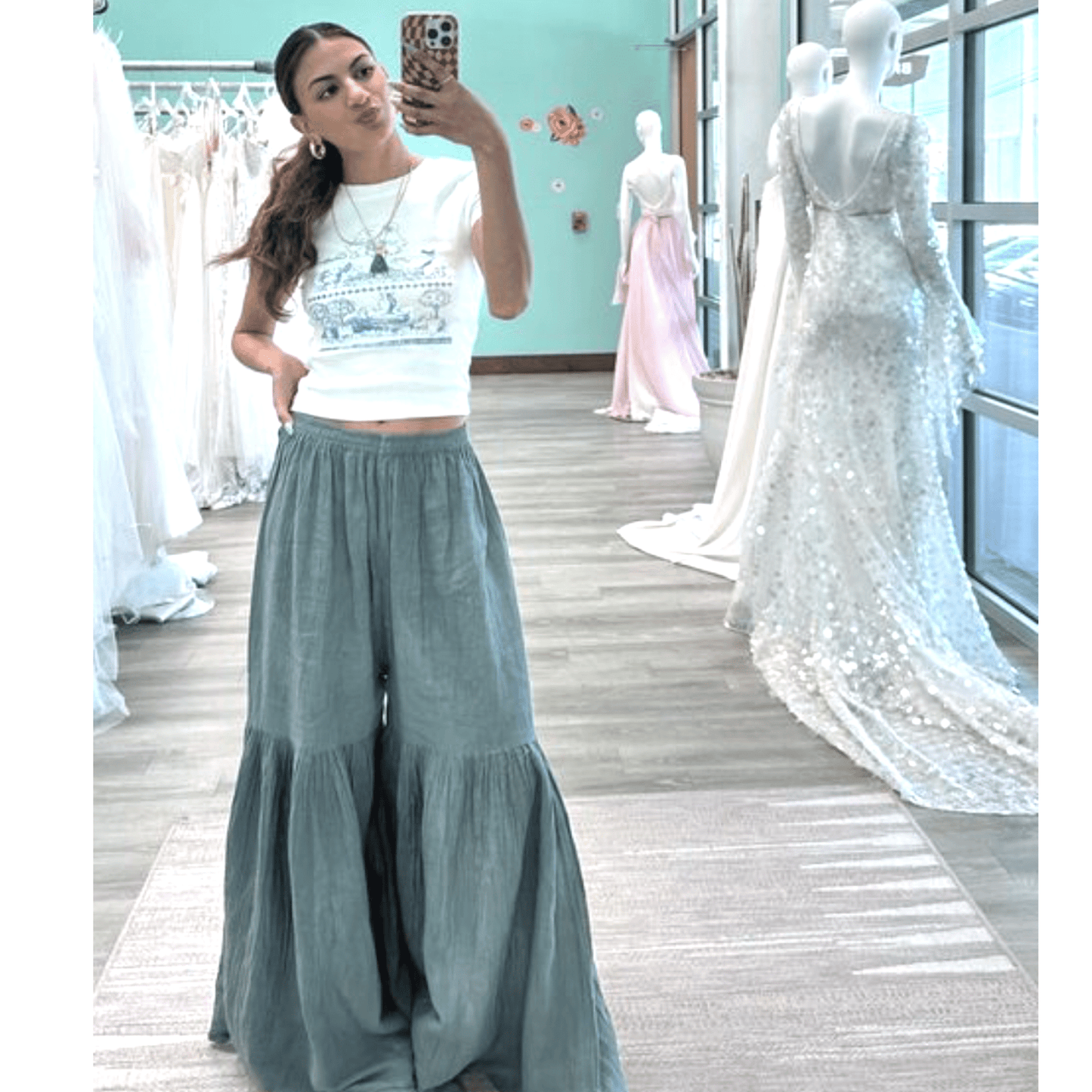 Wide Leg Gauze Palazzo Pant