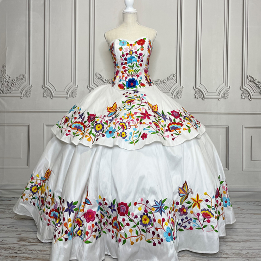 Embroidered Mexican Quinceanera Dress - Mariposa