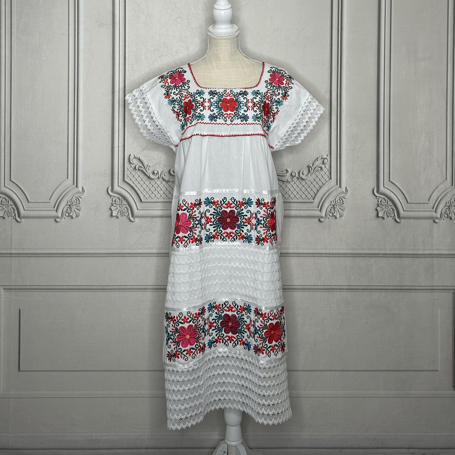 Yucatan Midi Lace Mexican Dress - Daisy