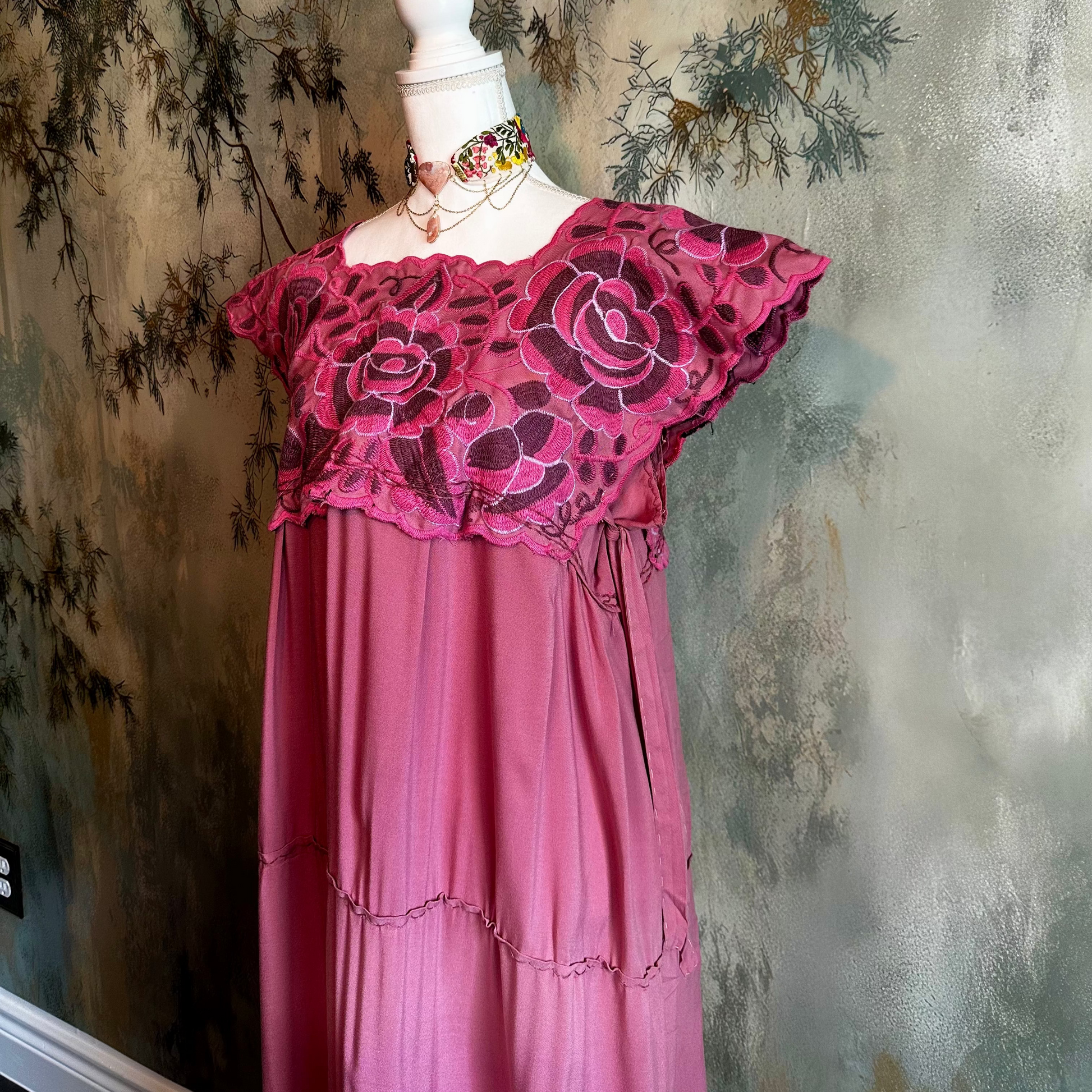 Zinacantan Embroidered Long Rayon Dress Zinacantan Embroidered Long Rayon Dress