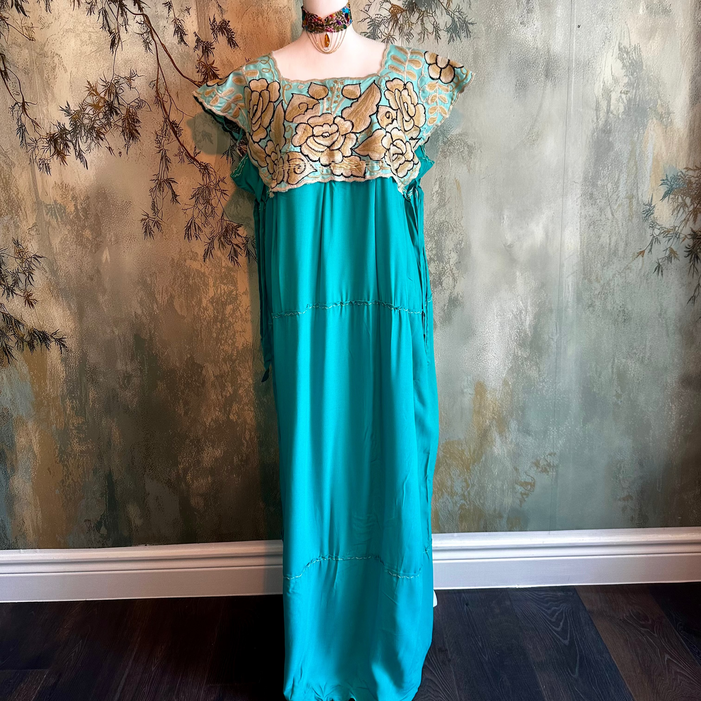 Zinacantan Embroidered Long Rayon Dress Zinacantan Embroidered Long Rayon Dress