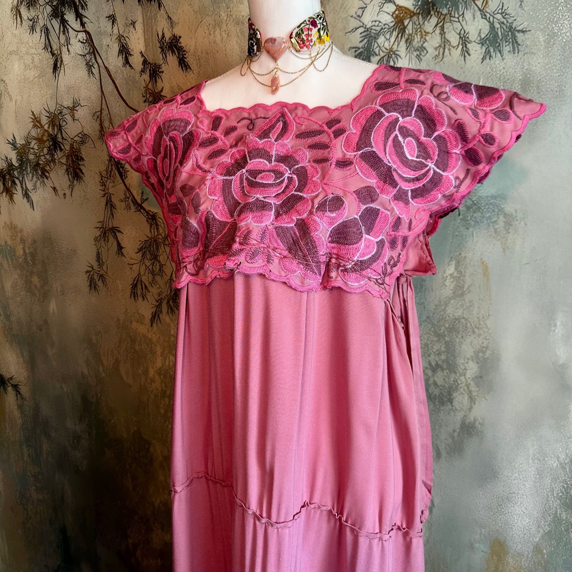 Zinacantan Embroidered Long Rayon Dress Zinacantan Embroidered Long Rayon Dress