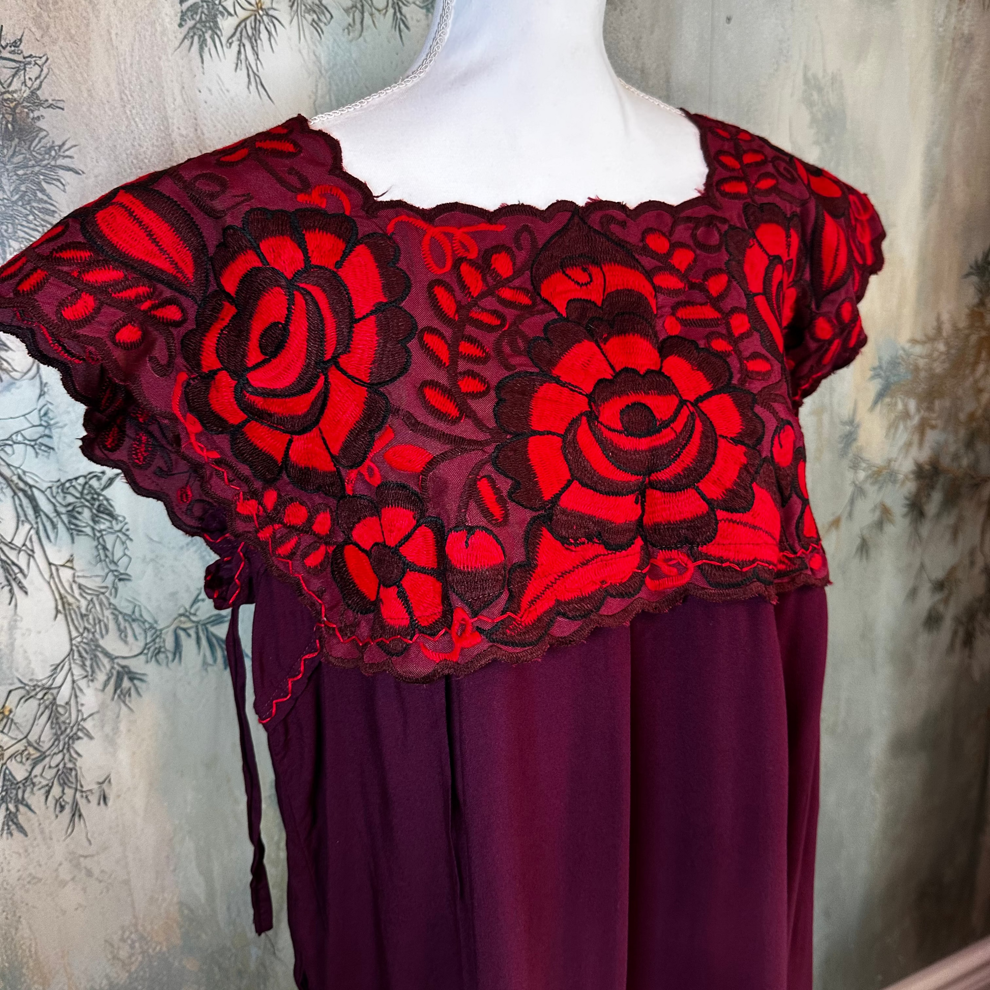 Zinacantan Embroidered Long Rayon Dress Zinacantan Embroidered Long Rayon Dress