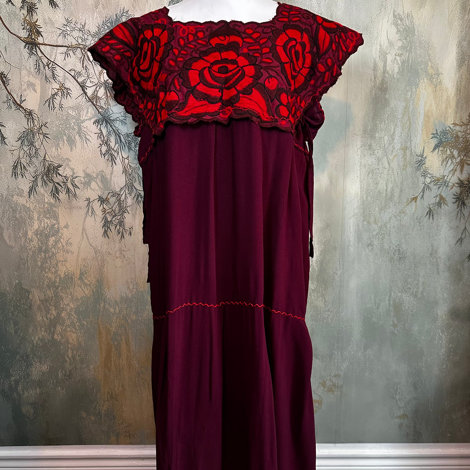 Zinacantan Embroidered Long Rayon Dress Zinacantan Embroidered Long Rayon Dress