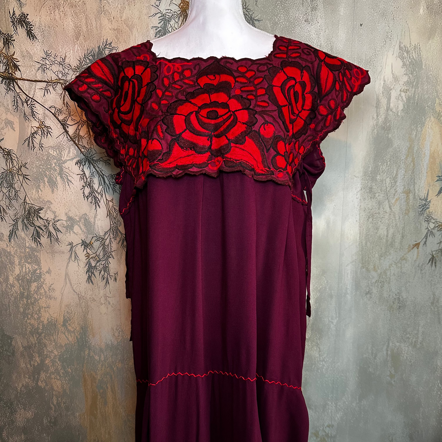 Zinacantan Embroidered Long Rayon Dress Zinacantan Embroidered Long Rayon Dress