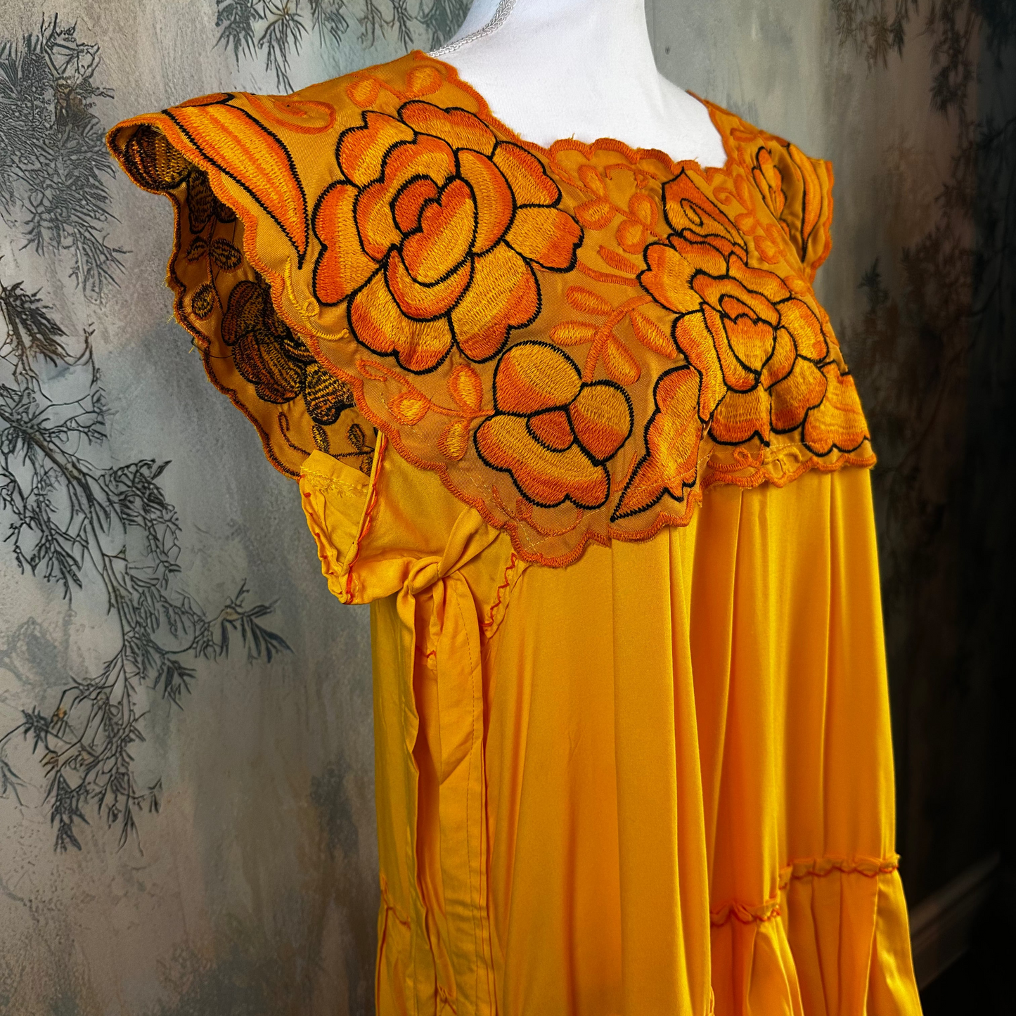 Zinacantan Embroidered Midi Rayon Dress With Tiered Ruffles Zinacantan Embroidered Midi Rayon Dress With Tiered Ruffles
