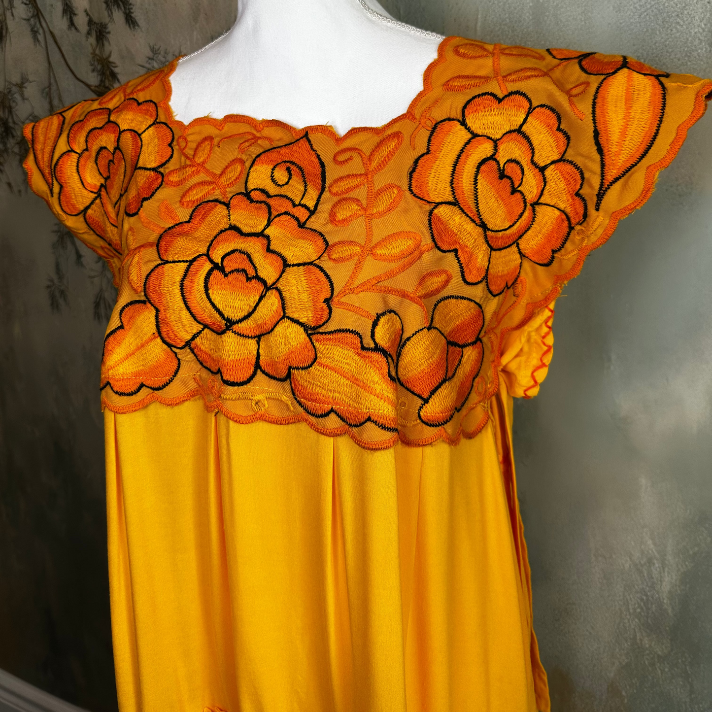 Zinacantan Embroidered Midi Rayon Dress With Tiered Ruffles Zinacantan Embroidered Midi Rayon Dress With Tiered Ruffles