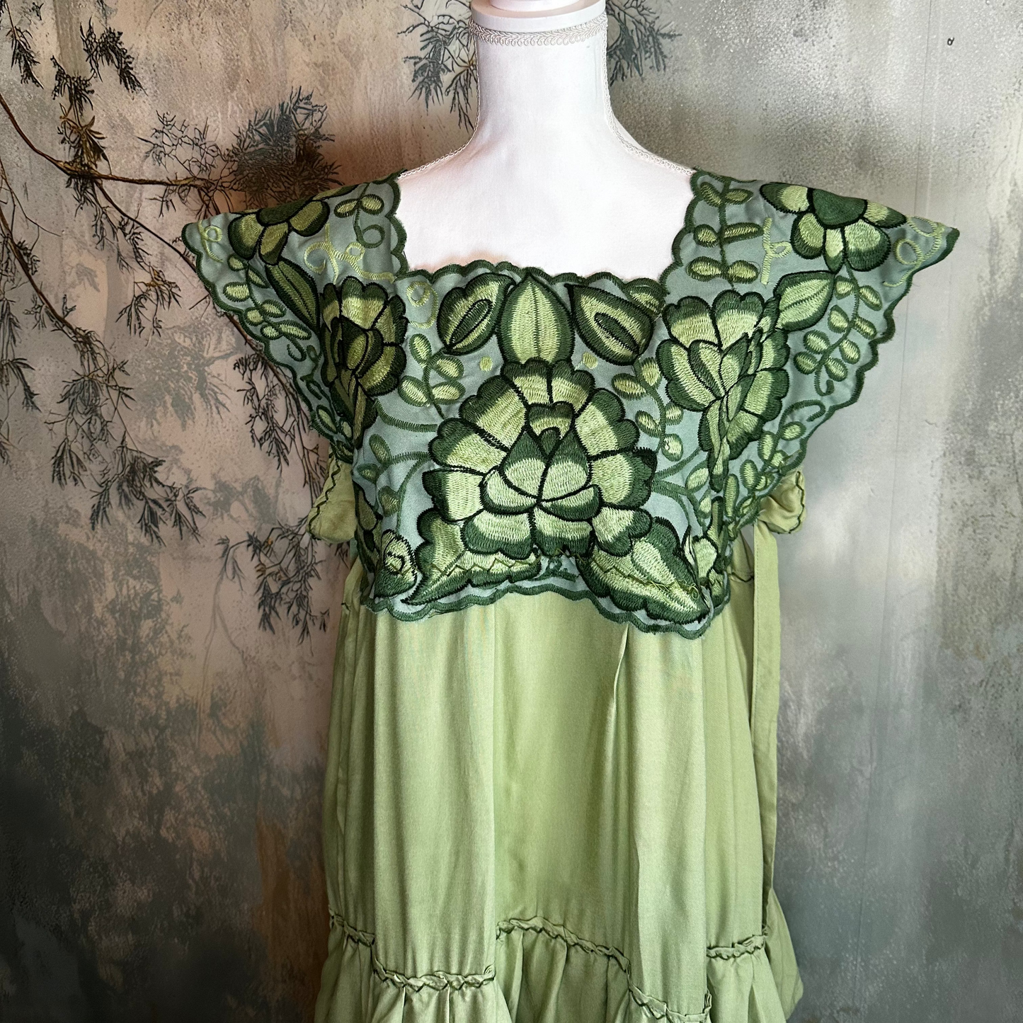 Zinacantan Embroidered Midi Rayon Dress With Tiered Ruffles Zinacantan Embroidered Midi Rayon Dress With Tiered Ruffles