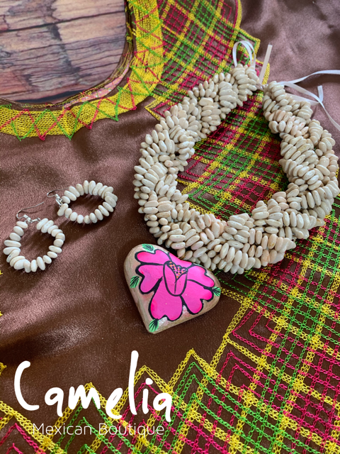 Mexican Seed Braided Necklace Heart set