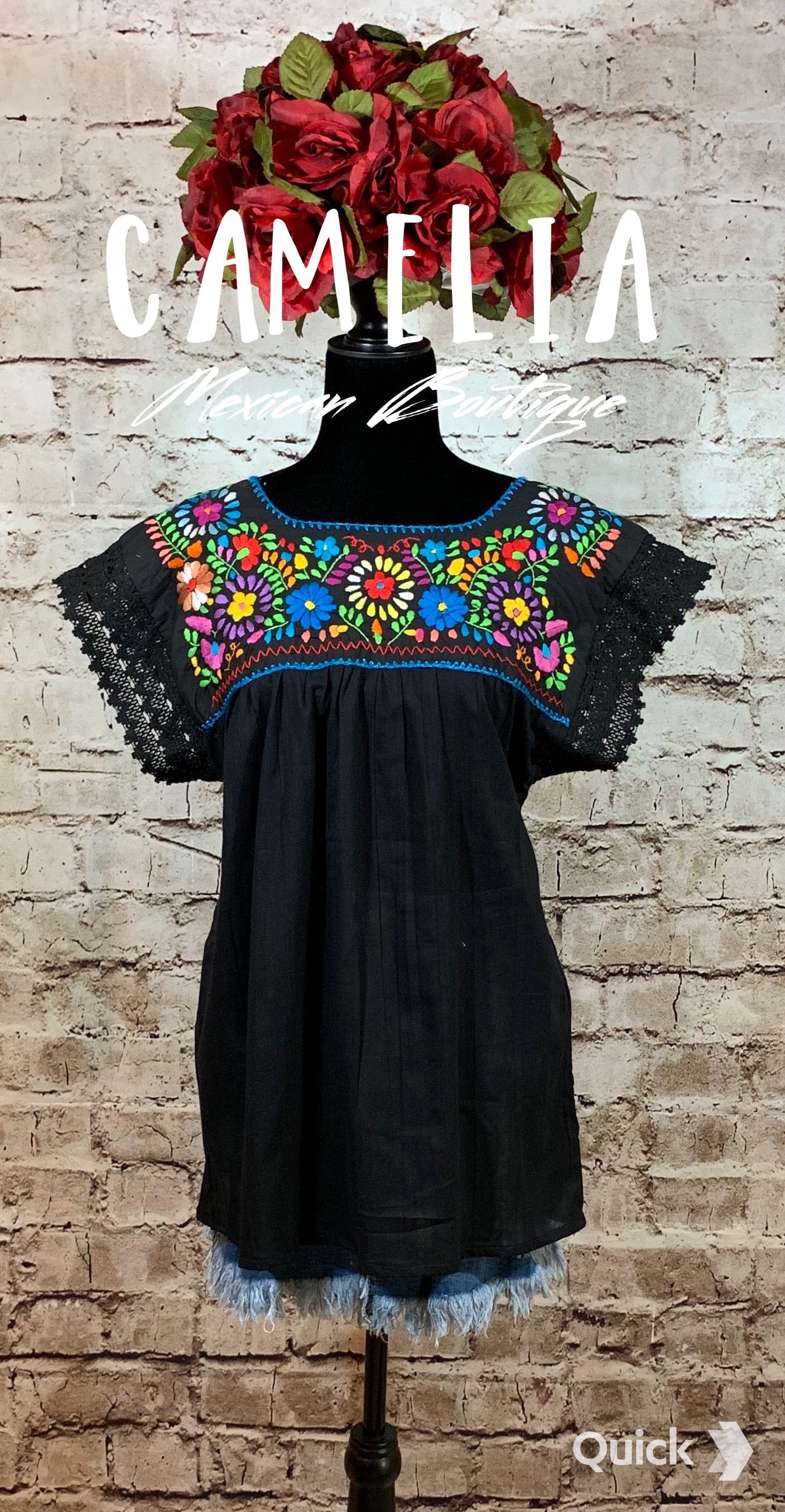 Boho Peasant Mexican Blouse Split Back Lace