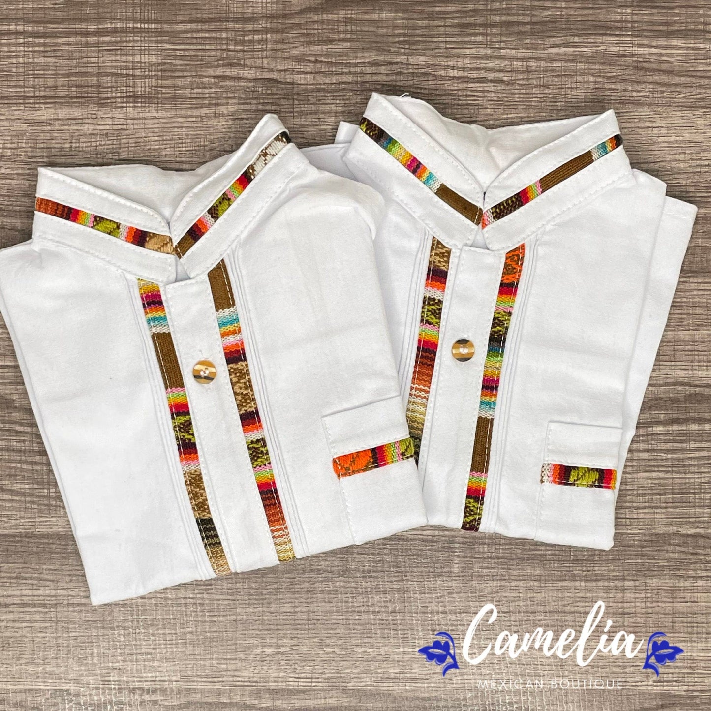 Boy's Guayabera Shirt Short Sleeve Sarape Trim