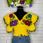 Butterfly Sleeve Mexican Crop Top Zinnia - V-Neck
