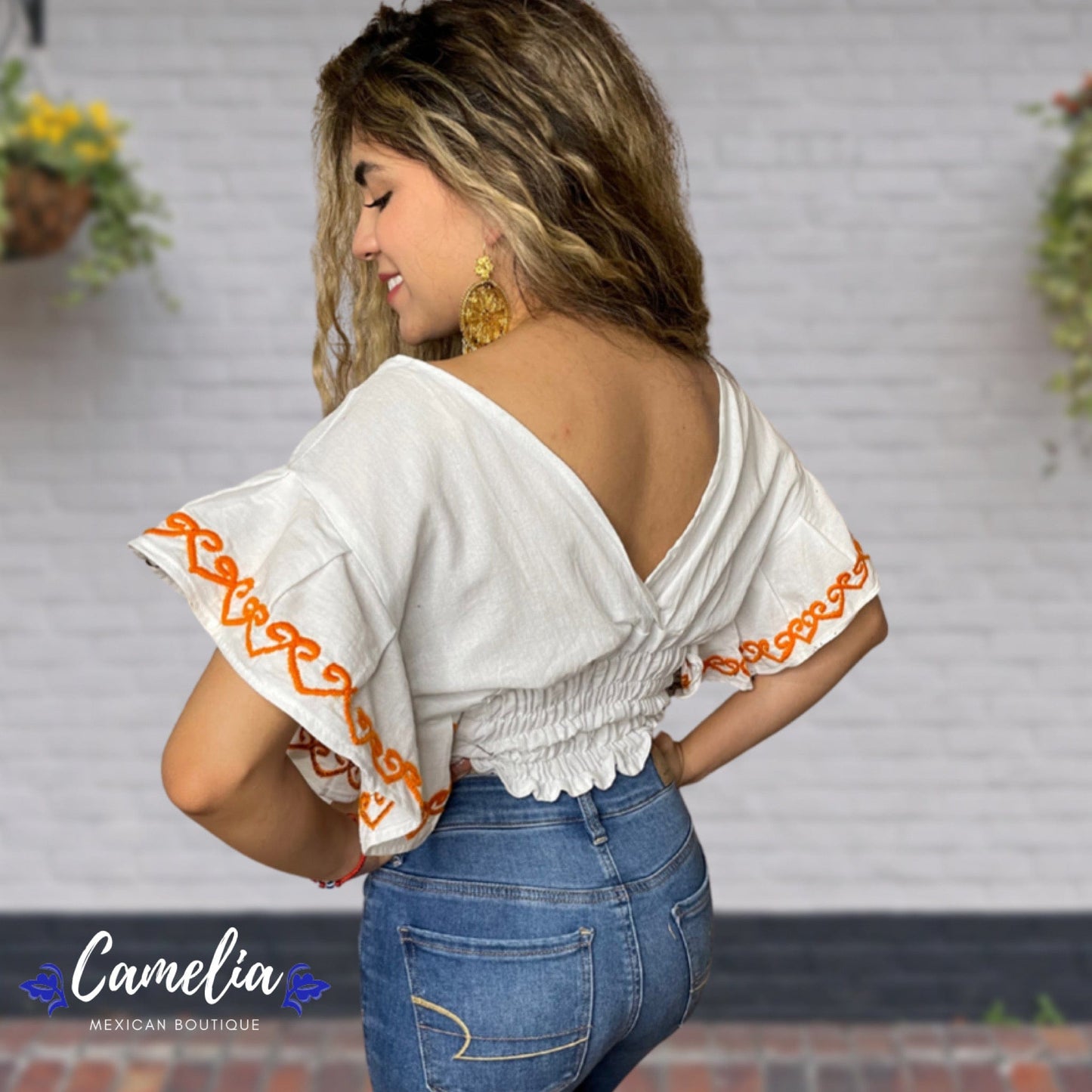 Butterfly Sleeve Mexican Crop Top Zinnia - V-Neck