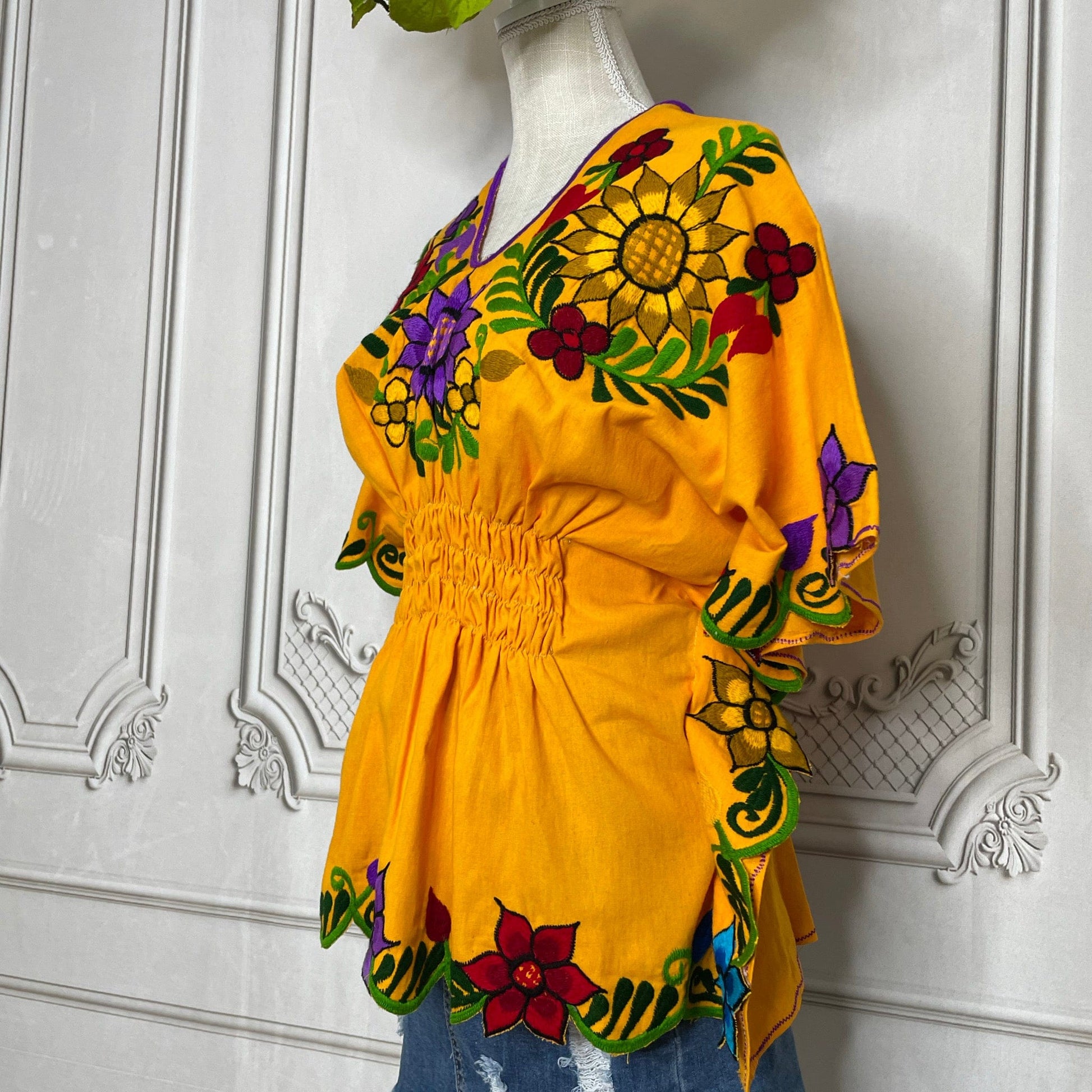 Butterfly Sleeve Peplum Blouse - Sunflowers