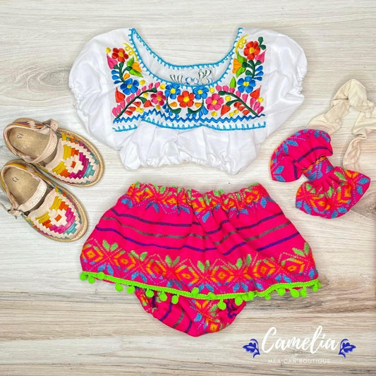 Cambaya Mexican Baby Crop Top and Skirted Bummie Set