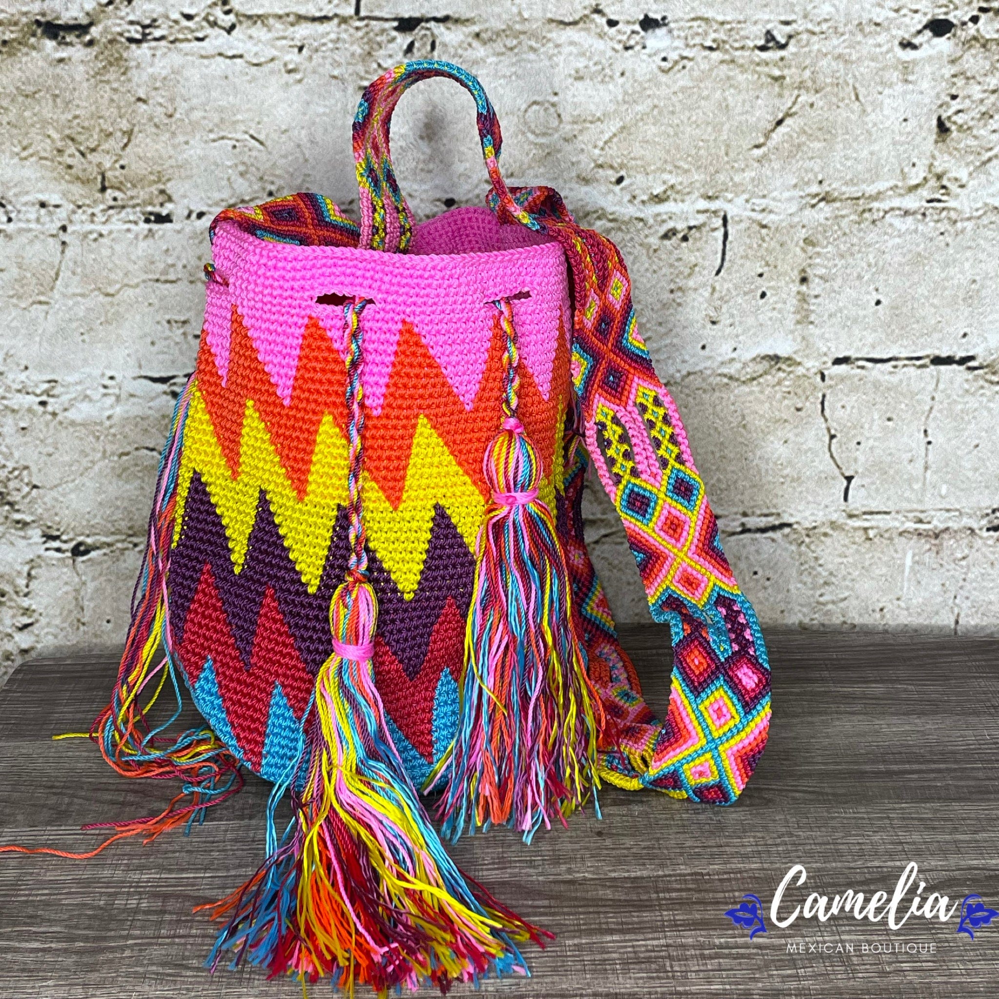 Mexican Crochet Bag / Cross body bag / Red Bag / Gift for her / store Red with Multicolored Tassels / Mexican Colorful Macrame Mex