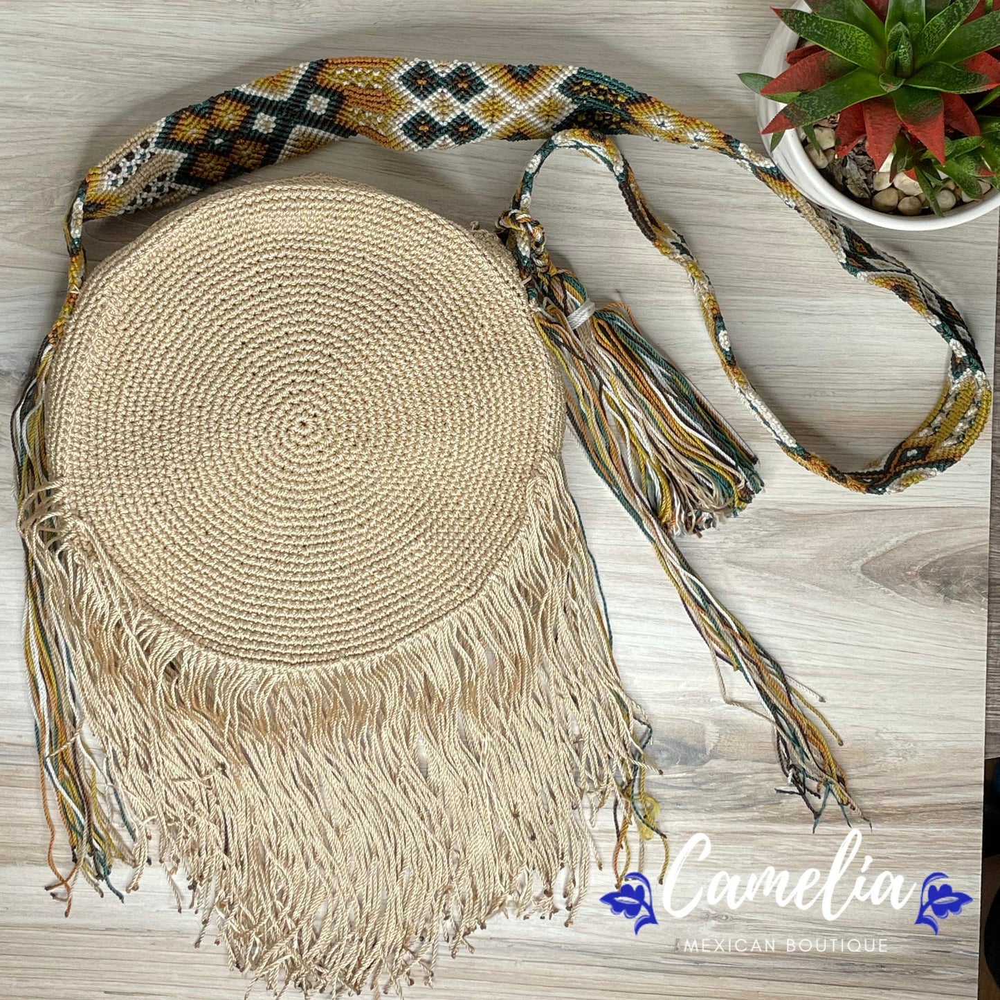 Crocheted Columbian Wayuu Round Boho Tote