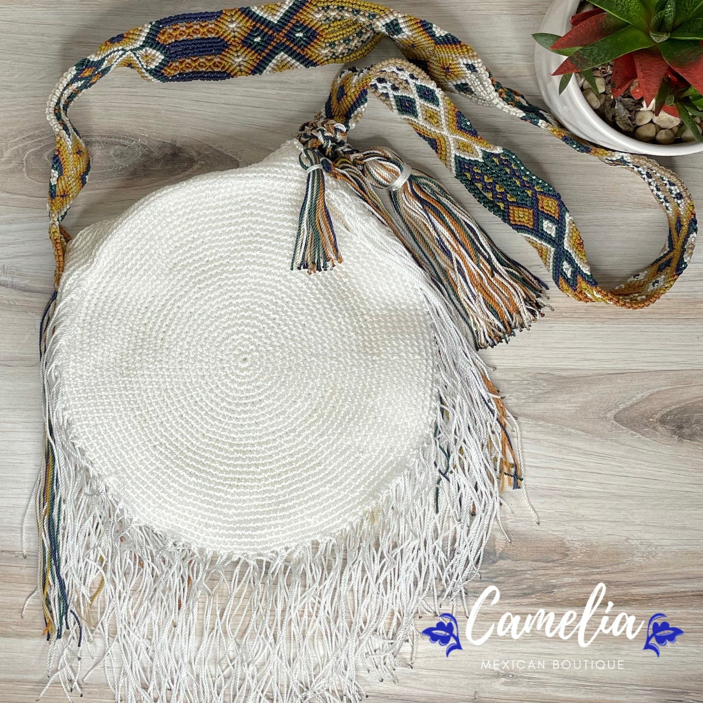 Crocheted Columbian Wayuu Round Boho Tote