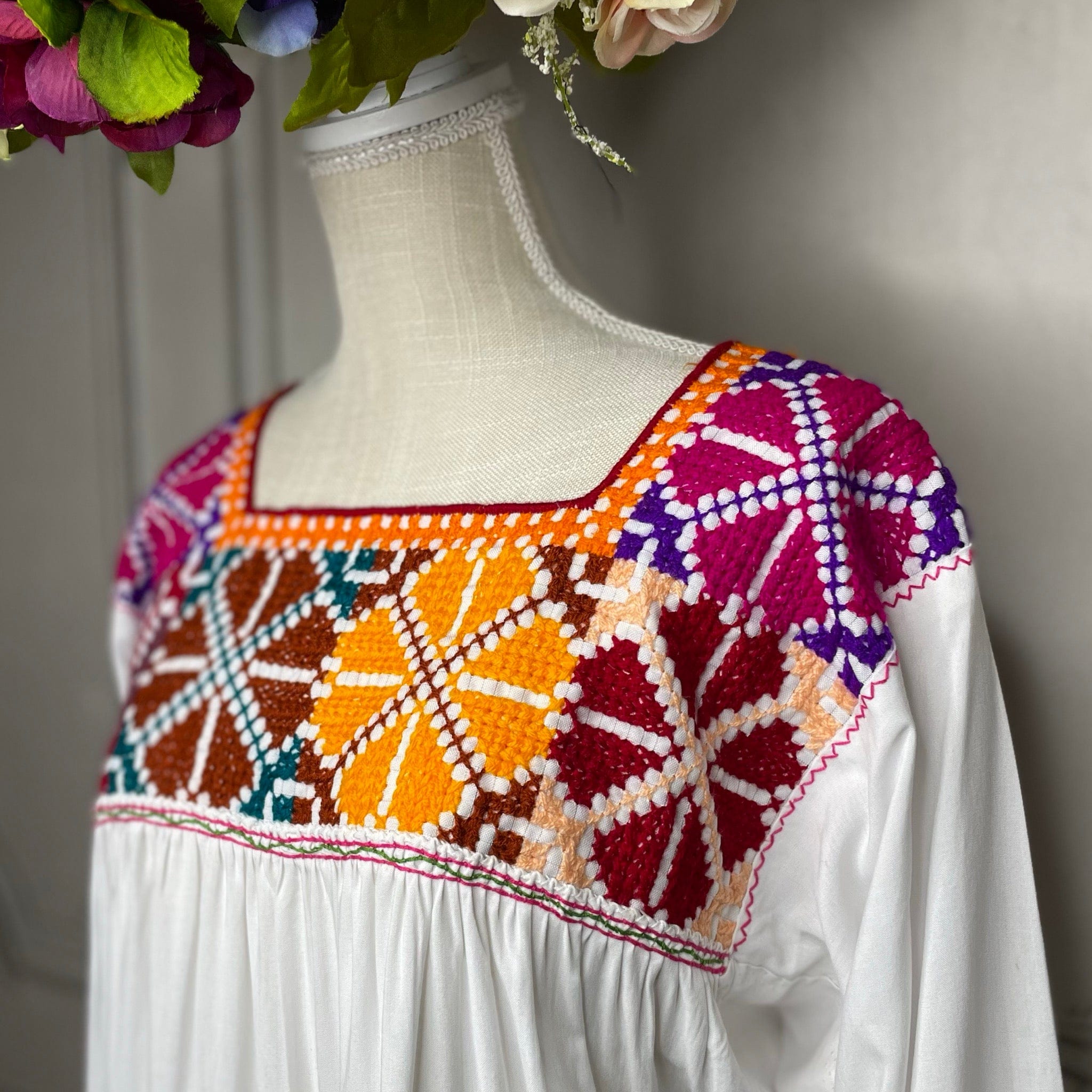 Cross Stitch 3/4 Sleeve Midi Dress