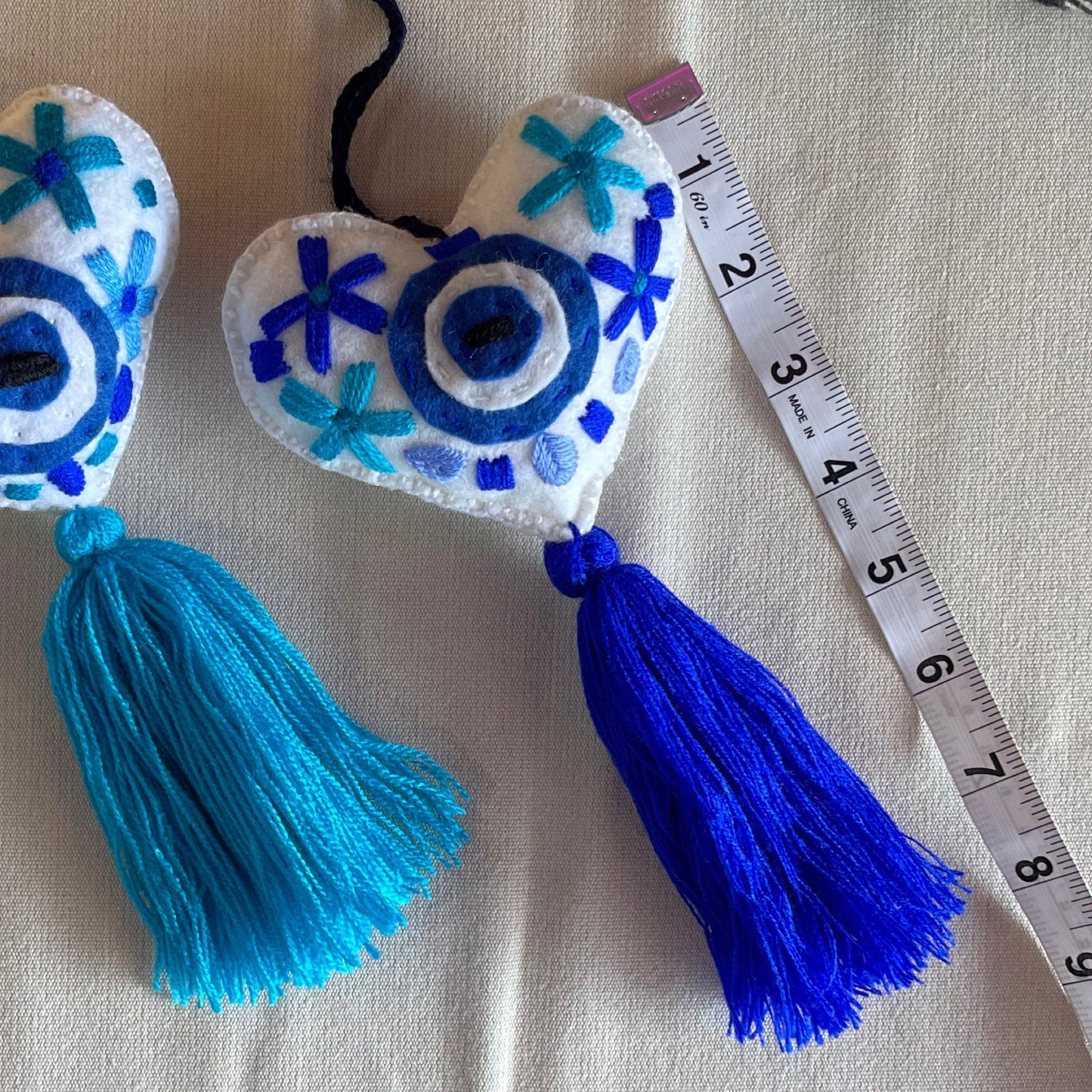 Evil Eye Heart Pom-Pom Blue - Ojo Turco