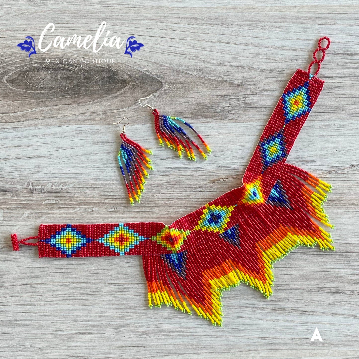 Huichol Native American Beaded Choker Necklace Set