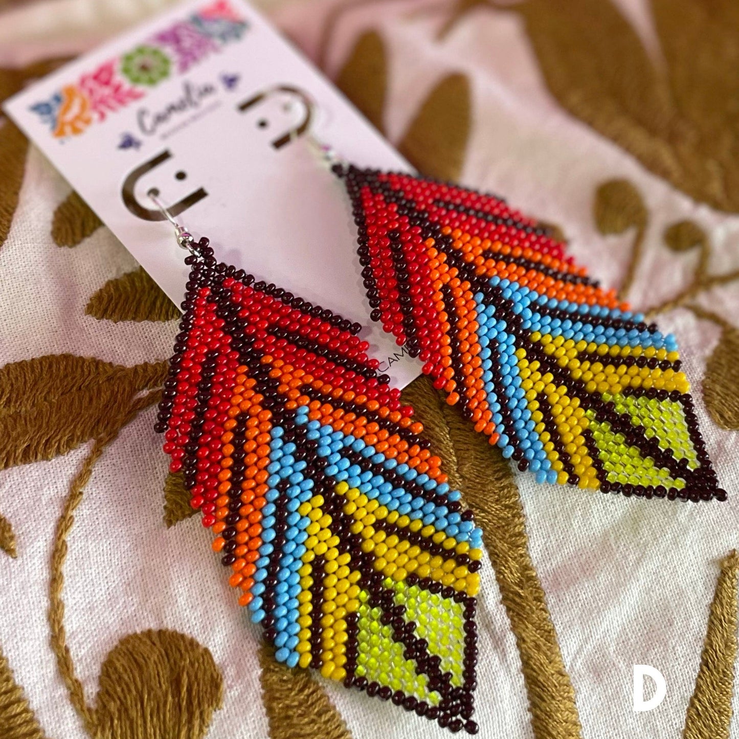 Huichol Native American Beaded  Earrings - Large Feathers