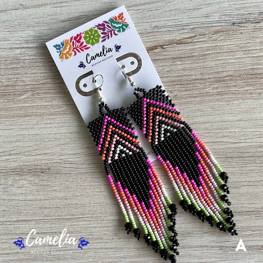 Huichol Native American Beaded  Earrings - Sarape