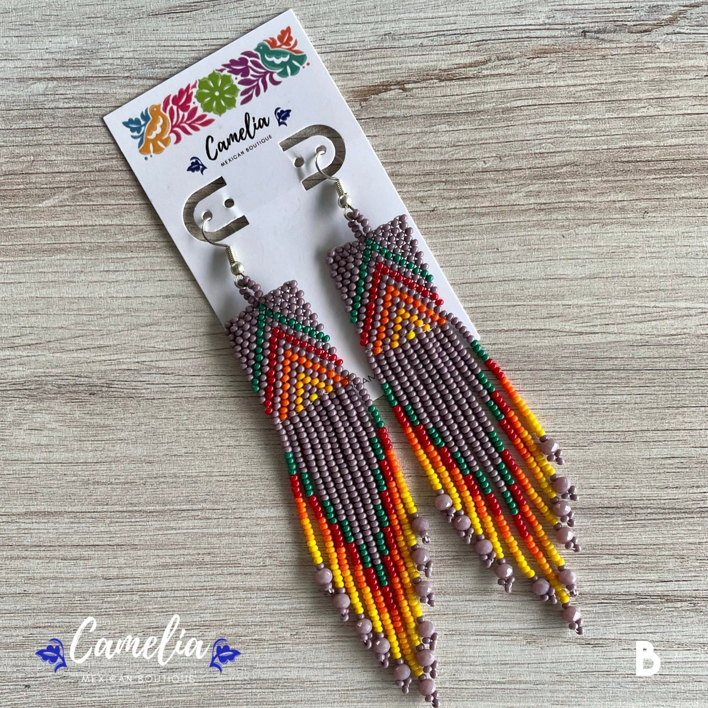 Huichol Native American Beaded  Earrings - Sarape