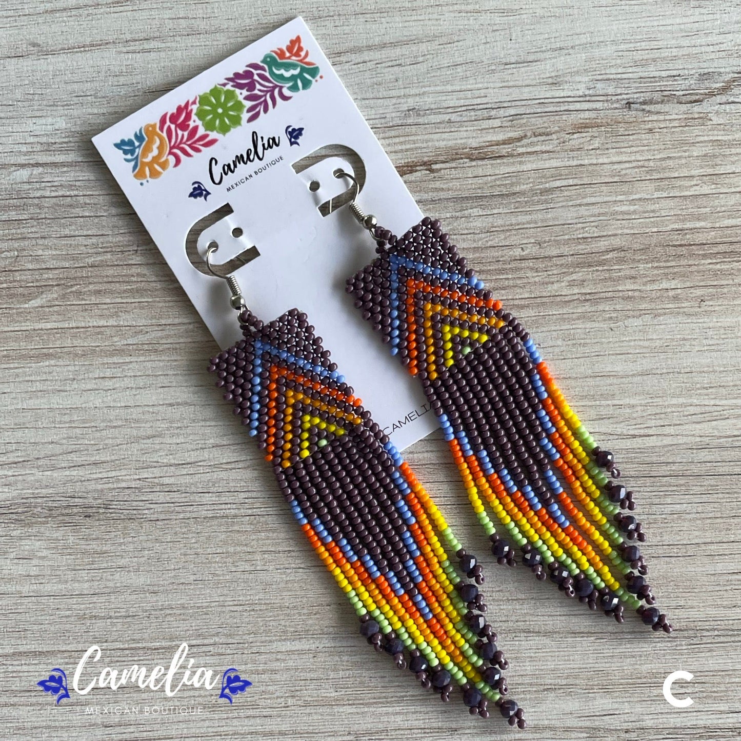 Huichol Native American Beaded  Earrings - Sarape