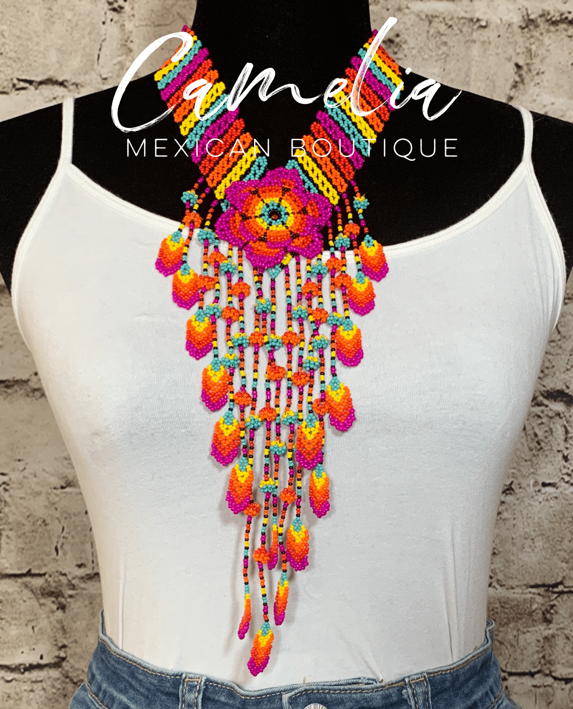 Huichol Native American Beaded Necklace Set - Flower