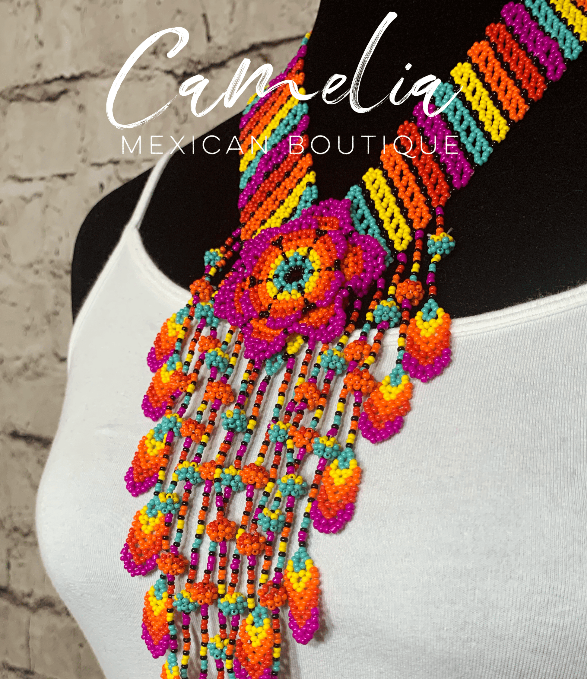 Huichol Native American Beaded Necklace Set - Flower