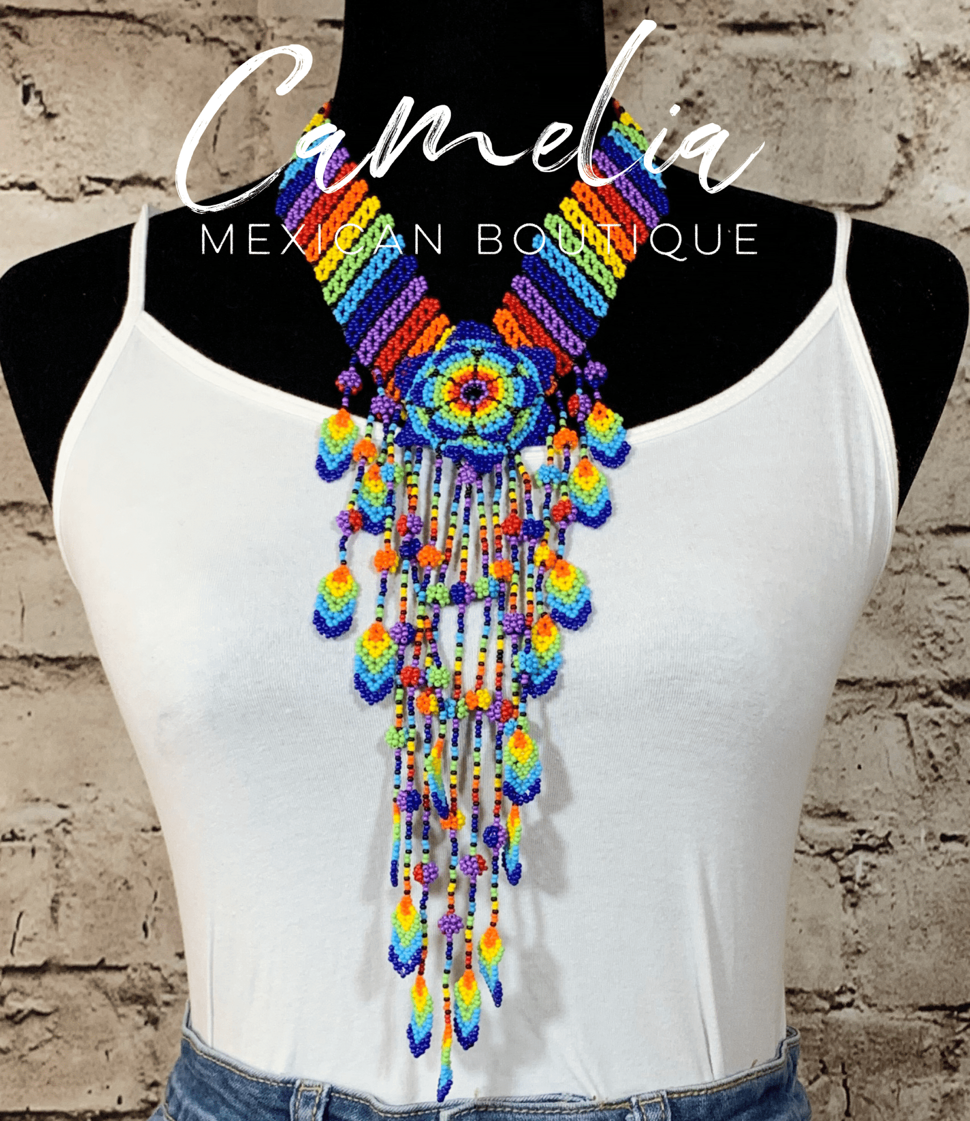 Huichol Native American Beaded Necklace Set - Flower